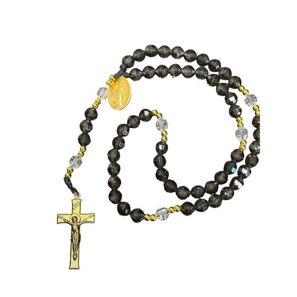 Black Glass Rosary 10 inches around and 15 inches in full length - Picture 1 of 5